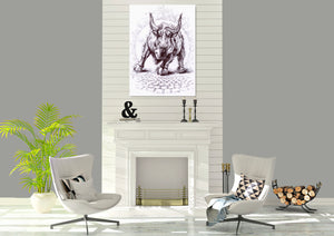 INTALENCE ART Charging Bull Wall Art Décor. Modern Black and White Home Office Canvas Print