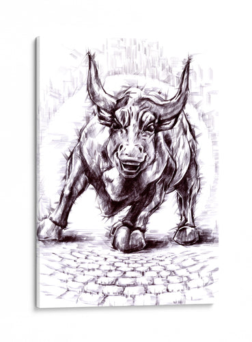 INTALENCE ART Charging Bull Wall Art Décor. Modern Black and White Home Office Canvas Print